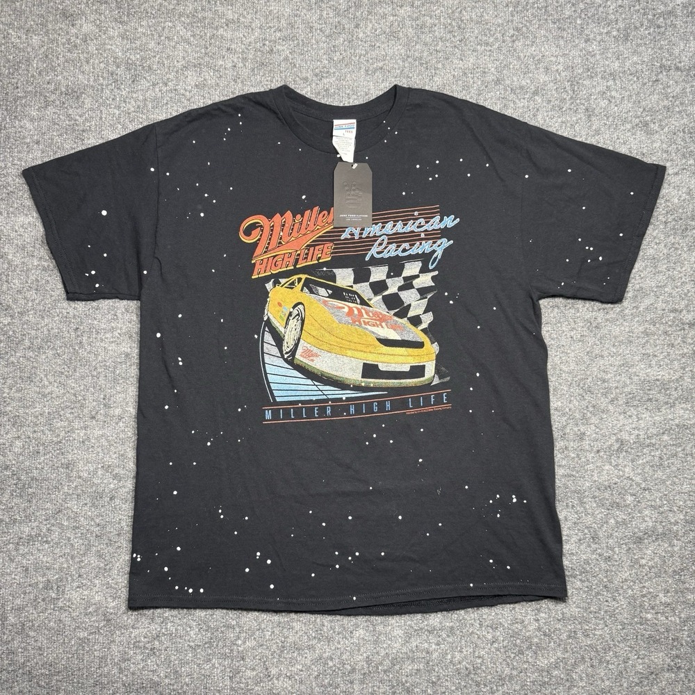 NWT Miller High life American racing graphic T-Shirt Black Size Large